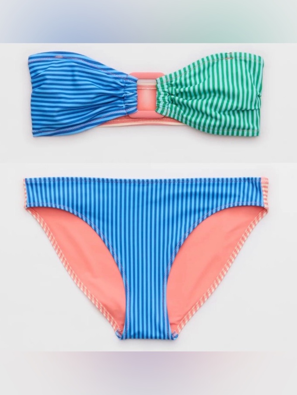 NWT Aerie FULL SET Ring Bandeau Top + Full Coverage Bottom Colorblock - Size XL